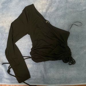 one shoulder black long sleeve